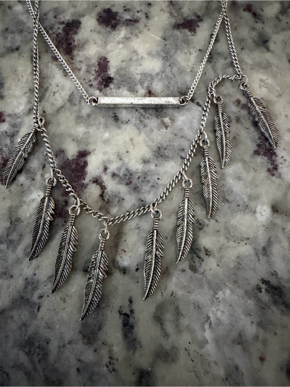Silver Feather Charm Layered Necklace - Women Jewelry
